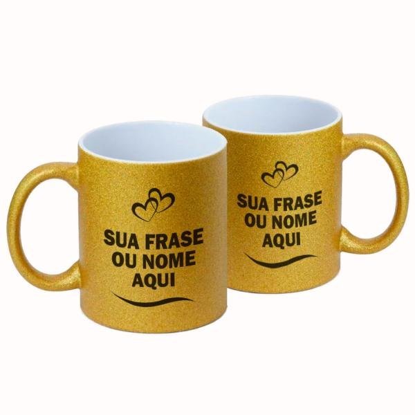 Caneca Glitter Amarela Personalizada com Nome, Frase ou Logo