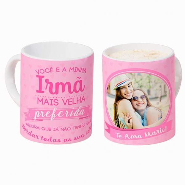 Caneca Personalizada com Nome e Uma Foto Irmã Mais Velha