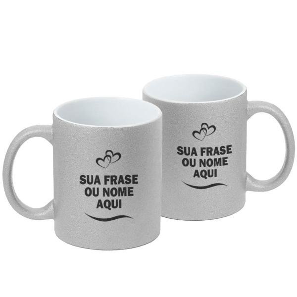 Caneca Glitter Cinza Personalizada com Nome, Frase ou Logo