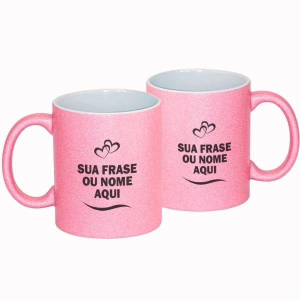 Caneca Glitter Rosa Personalizada com Nome, Frase ou Logo