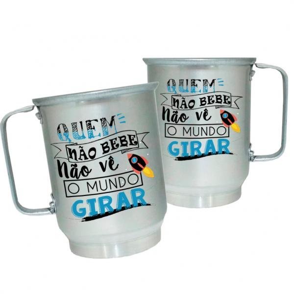 Caneca de Alumínio Personalizada Frases Divertidas Mundo Girar