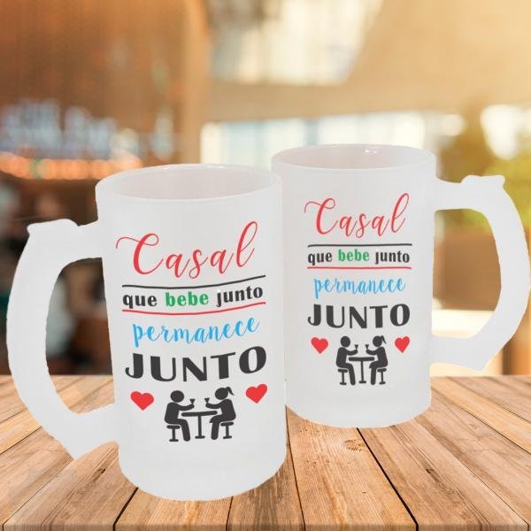 Caneca de Vidro Jateado Personalizada Frases Divertidas Casal