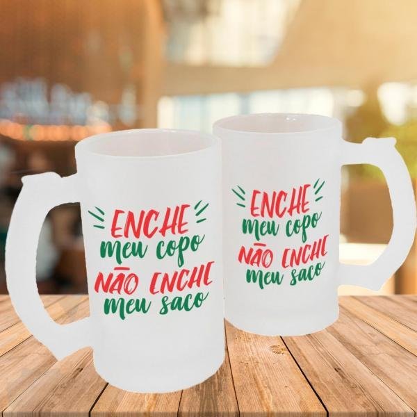 Caneca de Vidro Jateado Personalizada Frases Divertidas Enche Meu Copo