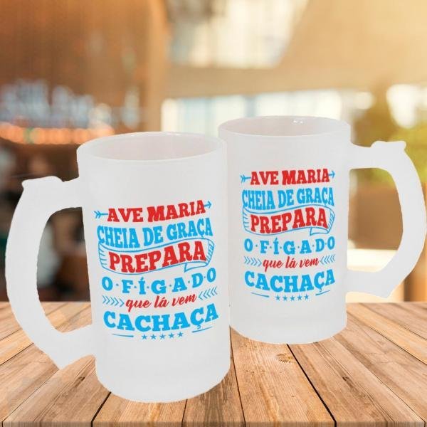Caneca de Vidro Jateado Personalizada Frases Divertidas Lá Vem Cachaça