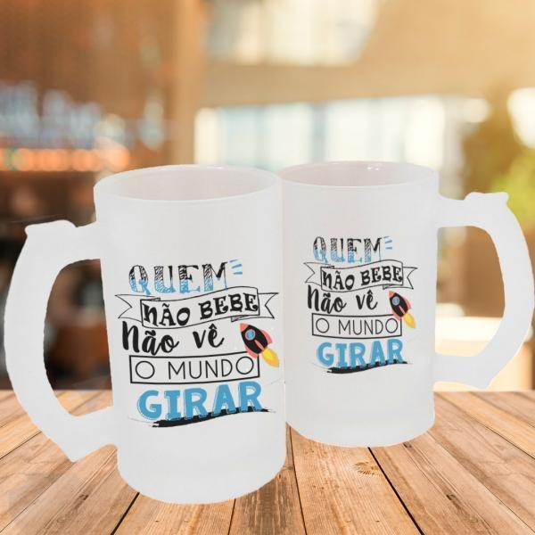 Caneca de Vidro Jateado Personalizada Frases Divertidas Mundo Girar