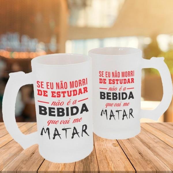 Caneca de Vidro Jateado Personalizada Frases Divertidas Não Morri de Estudar