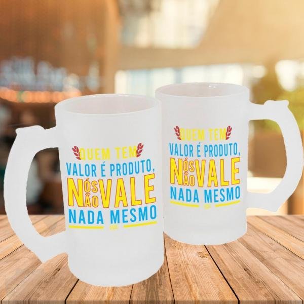 Caneca de Vidro Jateado Personalizada Frases Divertidas Não Vale Nada