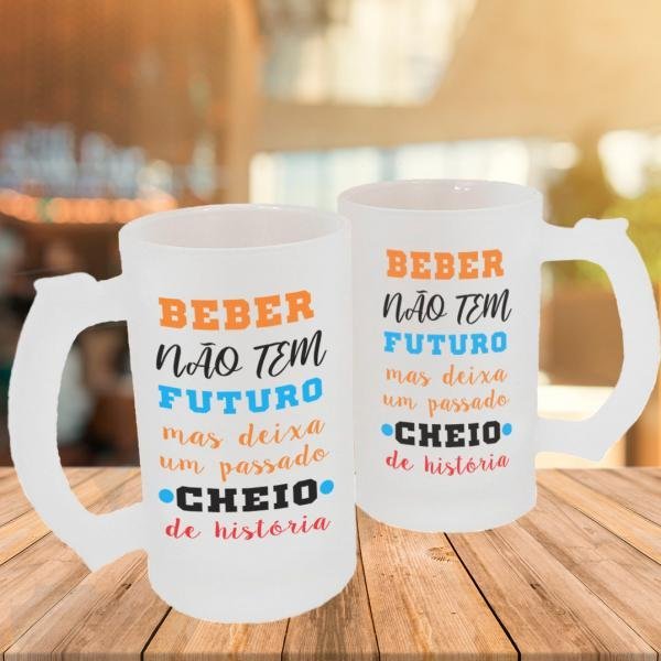 Caneca de Vidro Jateado Personalizada Frases Divertidas Passado Cheio de História