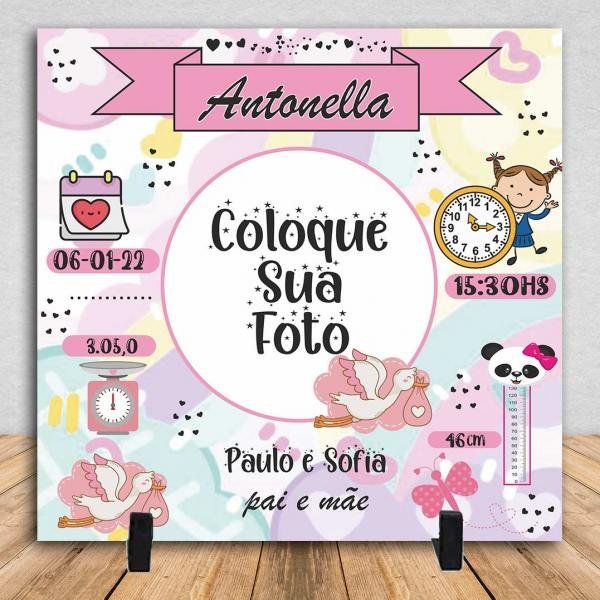Azulejo Personalizado Nascimento Menina Com Suporte