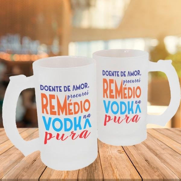 Caneca de Vidro Jateado Personalizada Frases Divertidas Vodka Pura
