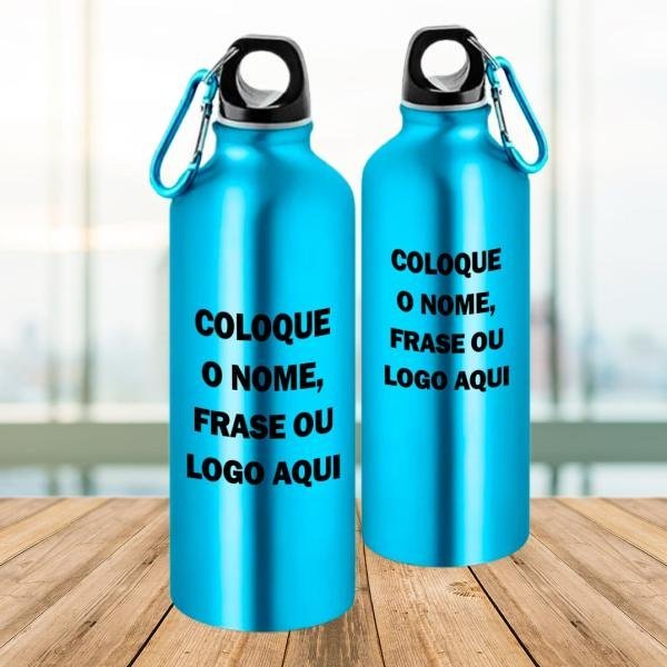Squeeze de Alumínio Azul Personalizado Com Nome, Frase ou Logo