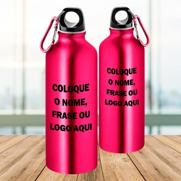 Squeeze de Alumínio Rosa Personalizado Com Nome, Frase ou Logo