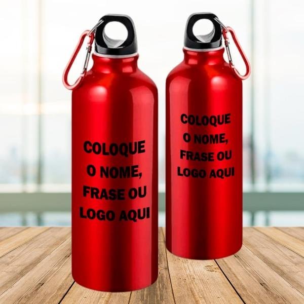 Squeeze de Alumínio Vermelho Personalizado Com Nome, Frase ou Logo