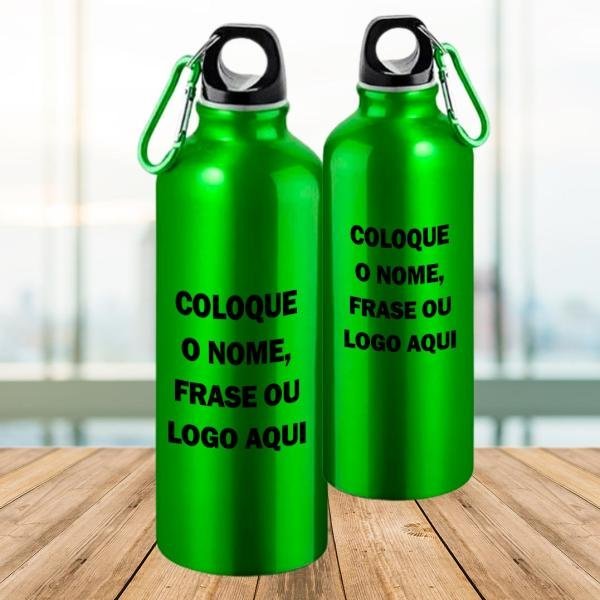 Squeeze de Alumínio Verde Personalizado Com Nome, Frase ou Logo
