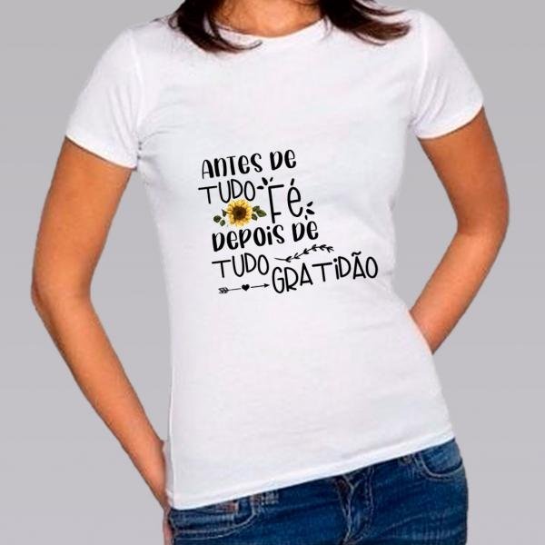 Camiseta Baby Look Personalizada Pronta Fé e Gratidão