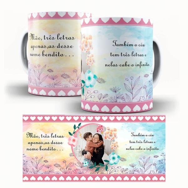 Caneca Personalizada Com Uma Foto - Mãe Três Letras