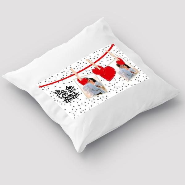 Capa de Almofada 40x40cm Personalizada Com Duas Fotos - Feliz Dia Dos Namorados 3