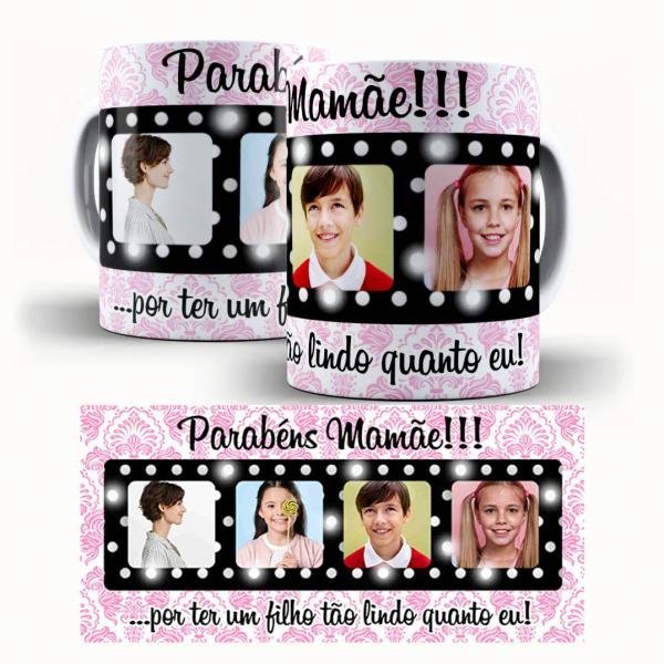 Caneca Personalizada Com Quatro Fotos - Parabéns Mamãe